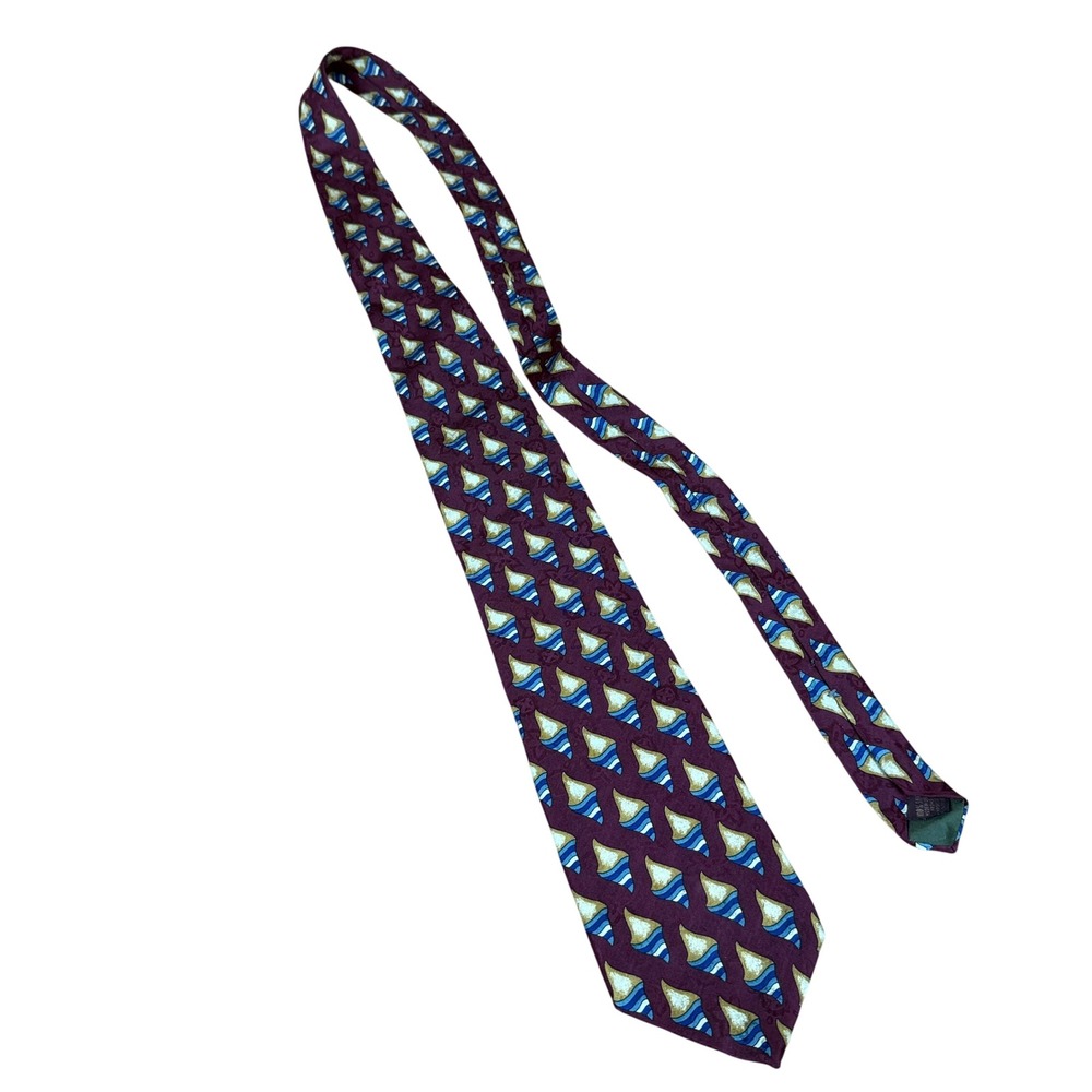 Chaps Ralph Lauren Necktie Mens OS Burgundy Geometric Shell Pattern Silk Tie